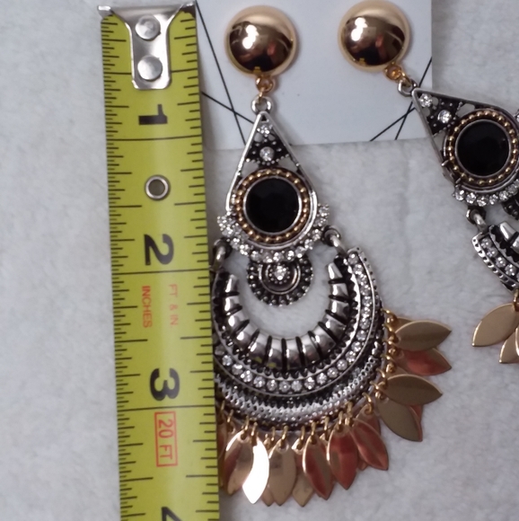 Dangle Pierce Earrings Gold Silver Tone Clear Rhinestones Aldo - Picture 5 of 7